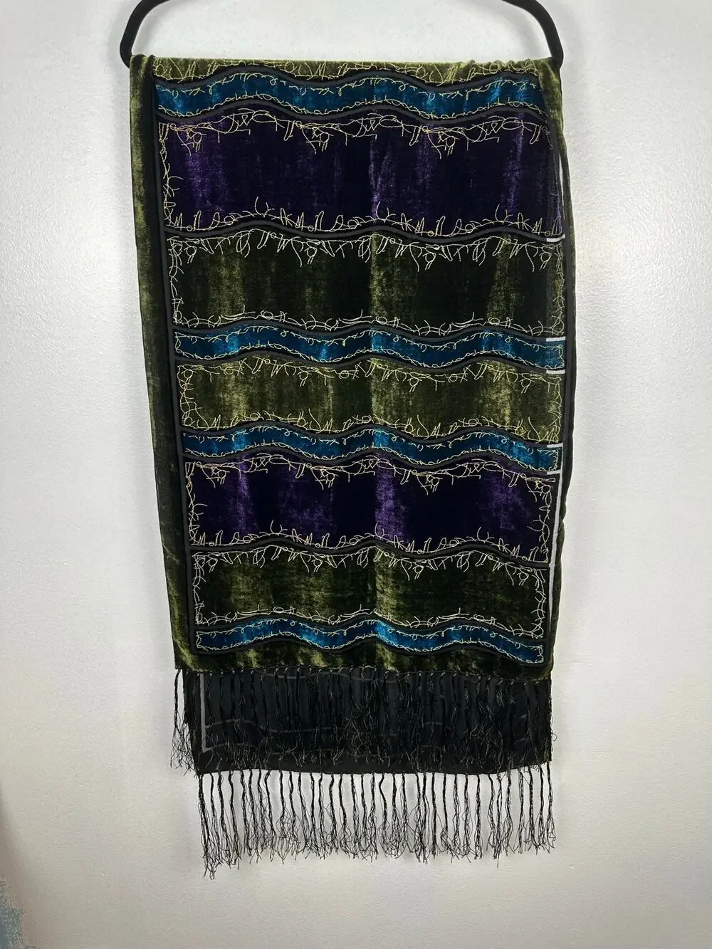 vintage Y2K jewel-toned devoré 100% silk burnout velvet scarf jewel tones 66